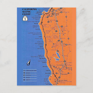 Mapa de la Costa de California Tarjeta Postal