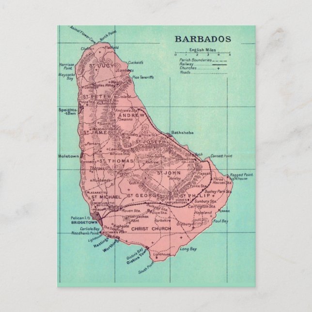 Mapa de la isla de Barbados Tarjeta postal (Anverso)