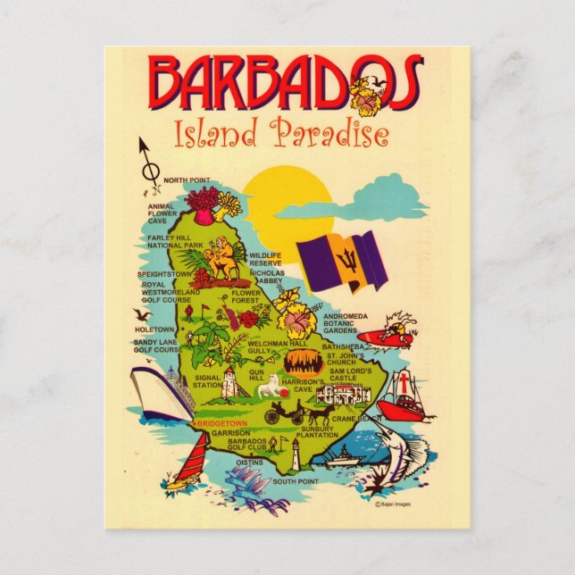 Mapa de la isla de Barbados Tarjeta postal (Anverso)