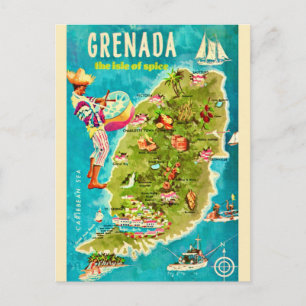 Mapa de la isla de Granada Tarjeta postal