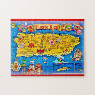 Mapa de la isla de Puerto Rico rompecabezas 11x14