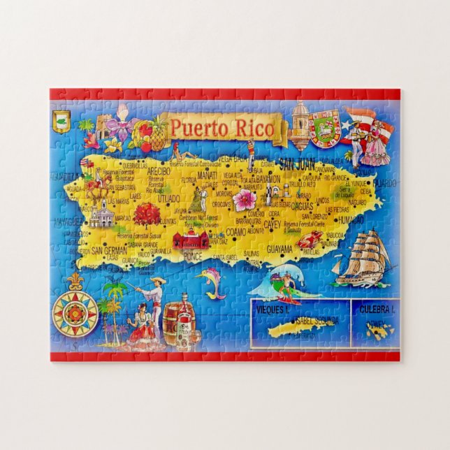 Mapa de la isla de Puerto Rico rompecabezas 11x14 (Horizontal)