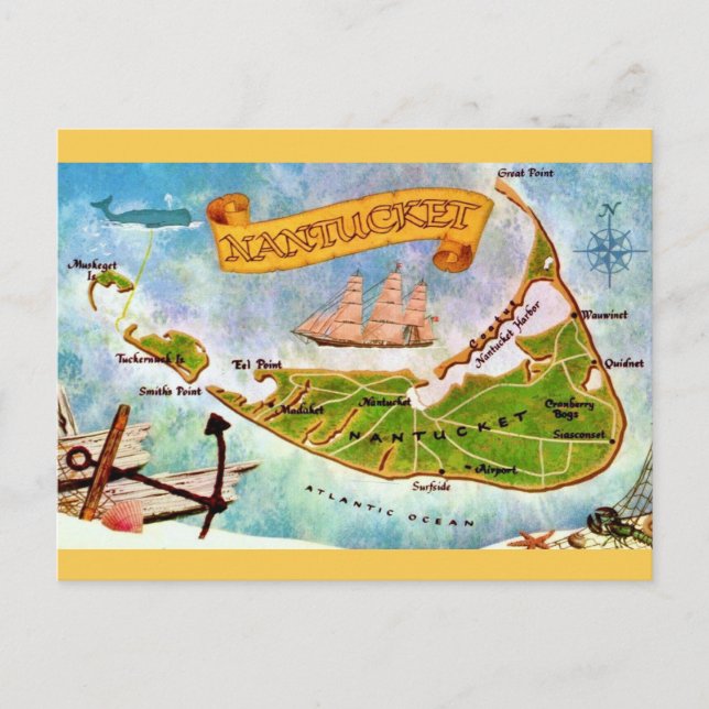 Mapa de la isla Nantucket MA Tarjeta postal (Anverso)
