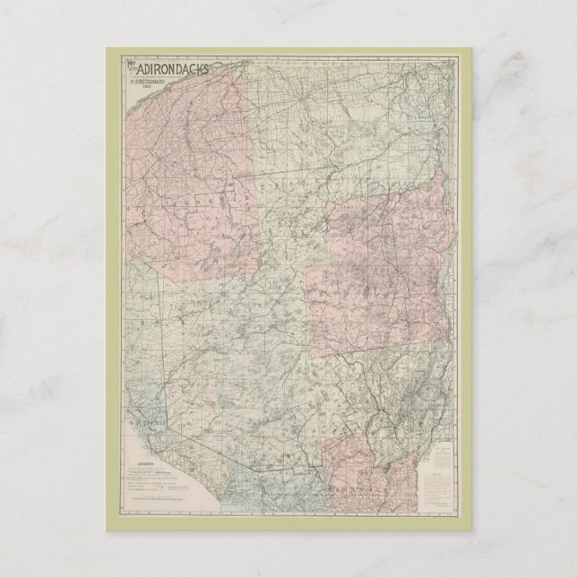 Mapa de la postal 1912 de los Adirondacks (Anverso)