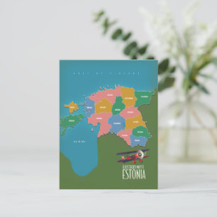 Mapa de la postal del poster de viajes de Estonia 