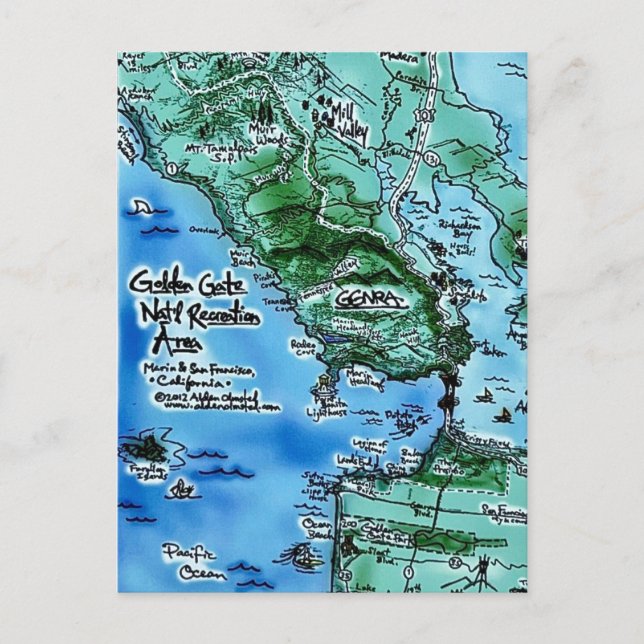 Mapa de la Puerta Dorada en postal (Anverso)