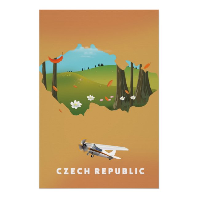 Mapa de la República Checa Póster ilustrado. (Anverso)