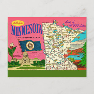  Mapa de Lagos de Minnesota Tarjeta Postal 