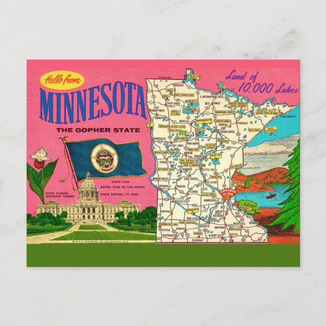  Mapa de Lagos de Minnesota Tarjeta Postal  (Anverso)