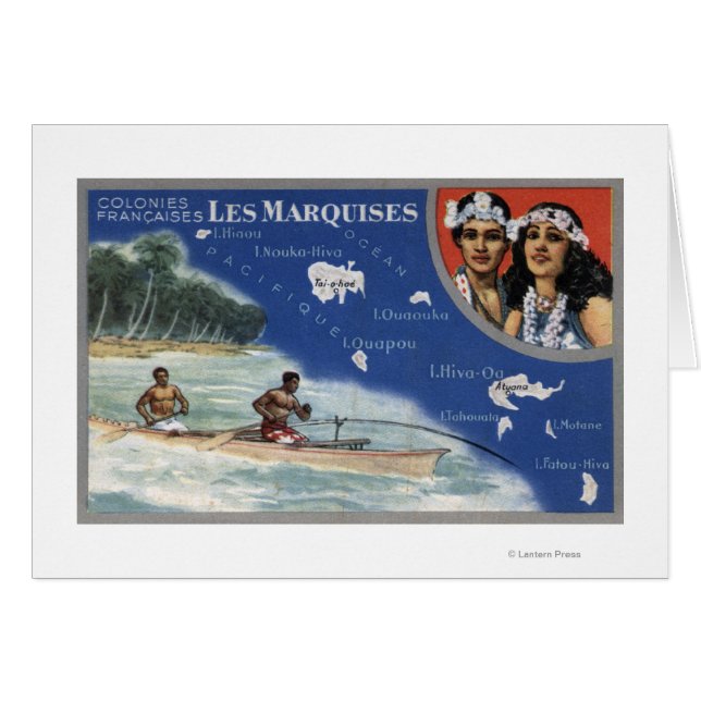 Mapa de las Islas, nativos en una canoa (Anverso (Horizontal))