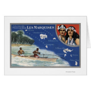 Mapa de las islas, naturales en una canoa