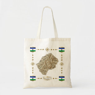 Mapa de Lesoto + Bolsa de bandera