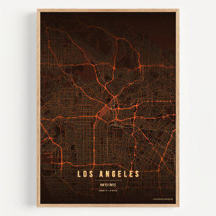 Mapa de Los Ángeles LA Impresión Arte de Pared Pós