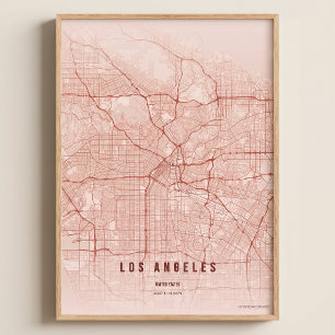 Mapa de Los Ángeles LA Impresión Arte de Pared Pós