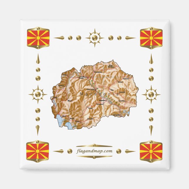 Mapa de Macedonia del Norte + imán de banderas (Frente)
