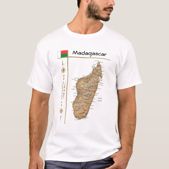 Mapa de Madagascar + bandera + camiseta de título (Anverso)