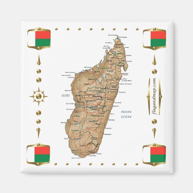 Mapa de Madagascar + imán de banderas (Frente)
