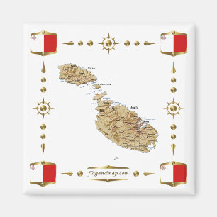 Mapa de Malta + imán de banderas