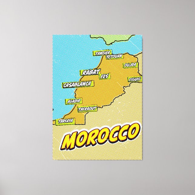 Mapa de Marruecos ilustrado con arte pop (Anverso)