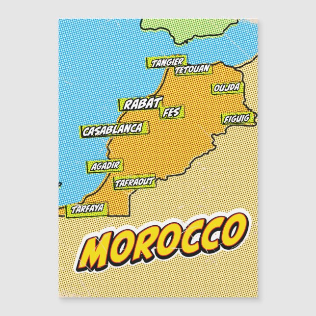 Mapa de Marruecos ilustrado con Pop Art (Anverso)