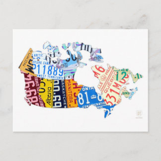 Mapa de matrícula de Canadá en postal blanca