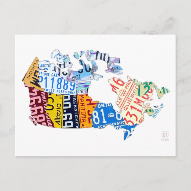 Mapa de matrícula de Canadá en postal blanca (Anverso)