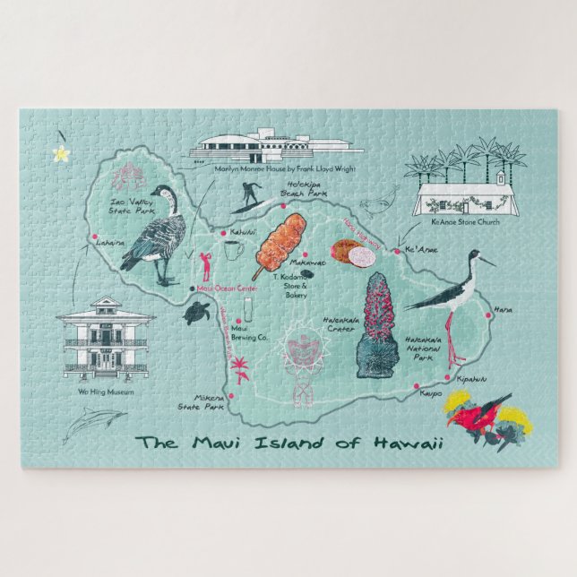 Mapa de Maui, el rompecabezas de Hawái (Horizontal)