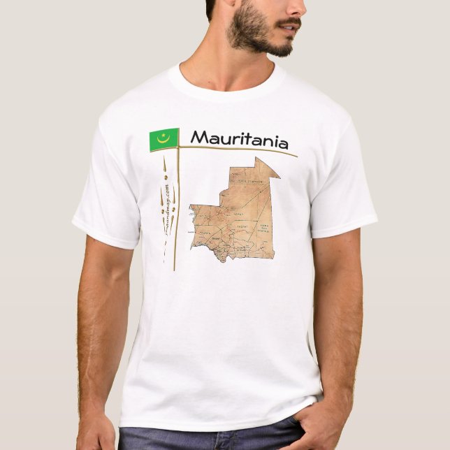 Mapa de Mauritania + bandera + camiseta con título (Anverso)