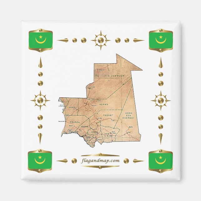 Mapa de Mauritania + Imán de Banderas (Frente)