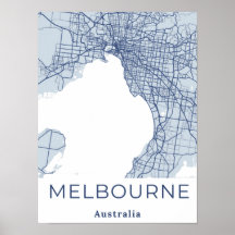 Mapa de Melbourne minimalista Impresión azul gris 