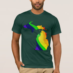 Mapa de Michigan en una camiseta del arco iris