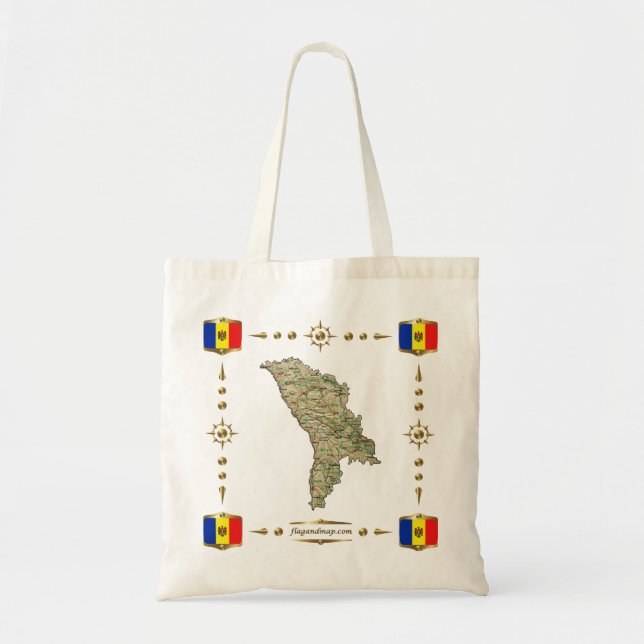 Mapa de Moldavia + Bolsa de bandera (Frente)