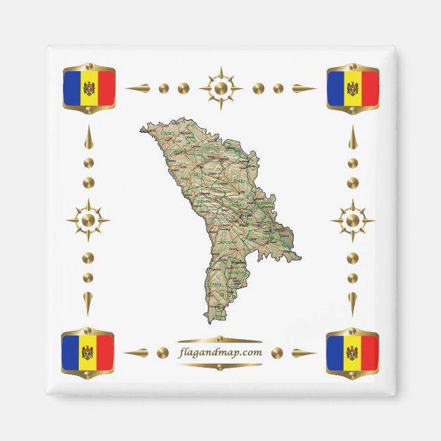 Mapa de Moldavia + imán de banderas (Frente)