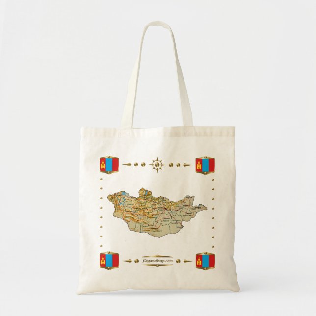 Mapa de Mongolia + bolsa de bandera (Frente)