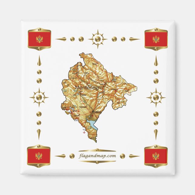 Mapa de Montenegro + imán de banderas (Frente)