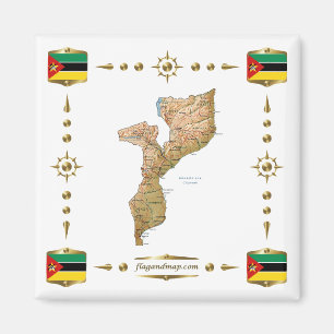 Mapa de Mozambique + imán de banderas
