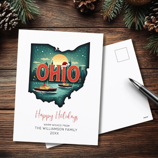 Mapa de Navidad de Ohio Tarjeta de vacaciones plan (Personalize with your Family Name and year.  Matching items available)