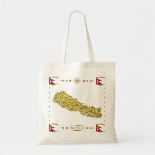 Mapa de Nepal + Bolso de las banderas