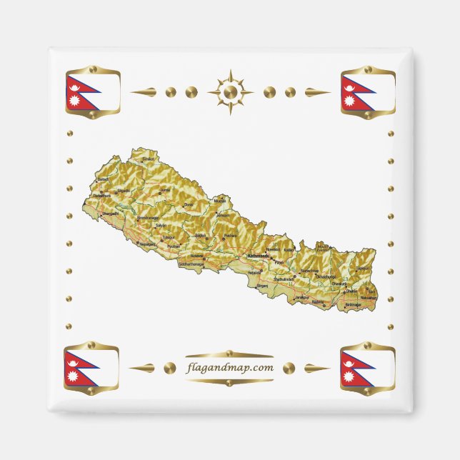 Mapa de Nepal + imán de banderas (Frente)