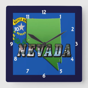 Mapa de Nevada, texto de imagen y reloj de bandera