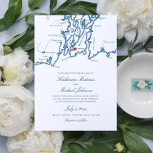 Mapa de Newport Rhode Island Invitación de boda Na