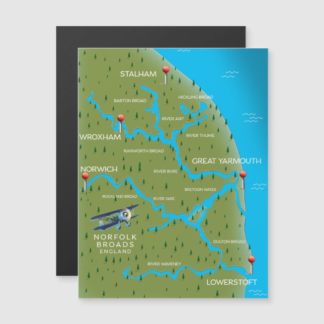 Mapa de Norfolk Broads Inglaterra. (Anverso/Reverso)