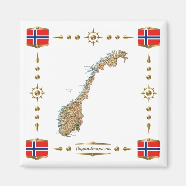 Mapa de Noruega + imán de banderas (Frente)