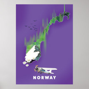 Mapa de Noruega poster de impresión ilustrado.