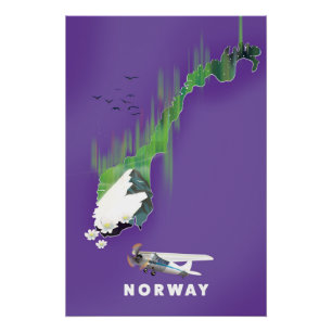Mapa de Noruega poster de impresión ilustrado.