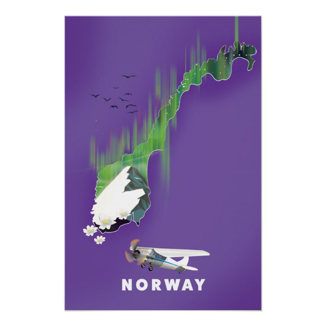 Mapa de Noruega poster de impresión ilustrado. (Anverso)