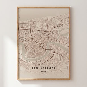Mapa de Nueva Orleans Impresión Arte de Pared Rega