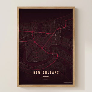 Mapa de Nueva Orleans Ruby NOLA Póster de Arte de