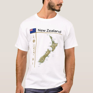 Mapa de Nueva Zelanda + Bandera + Título camiseta