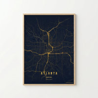 Mapa de oro de Atlanta Impresión de arte de pared